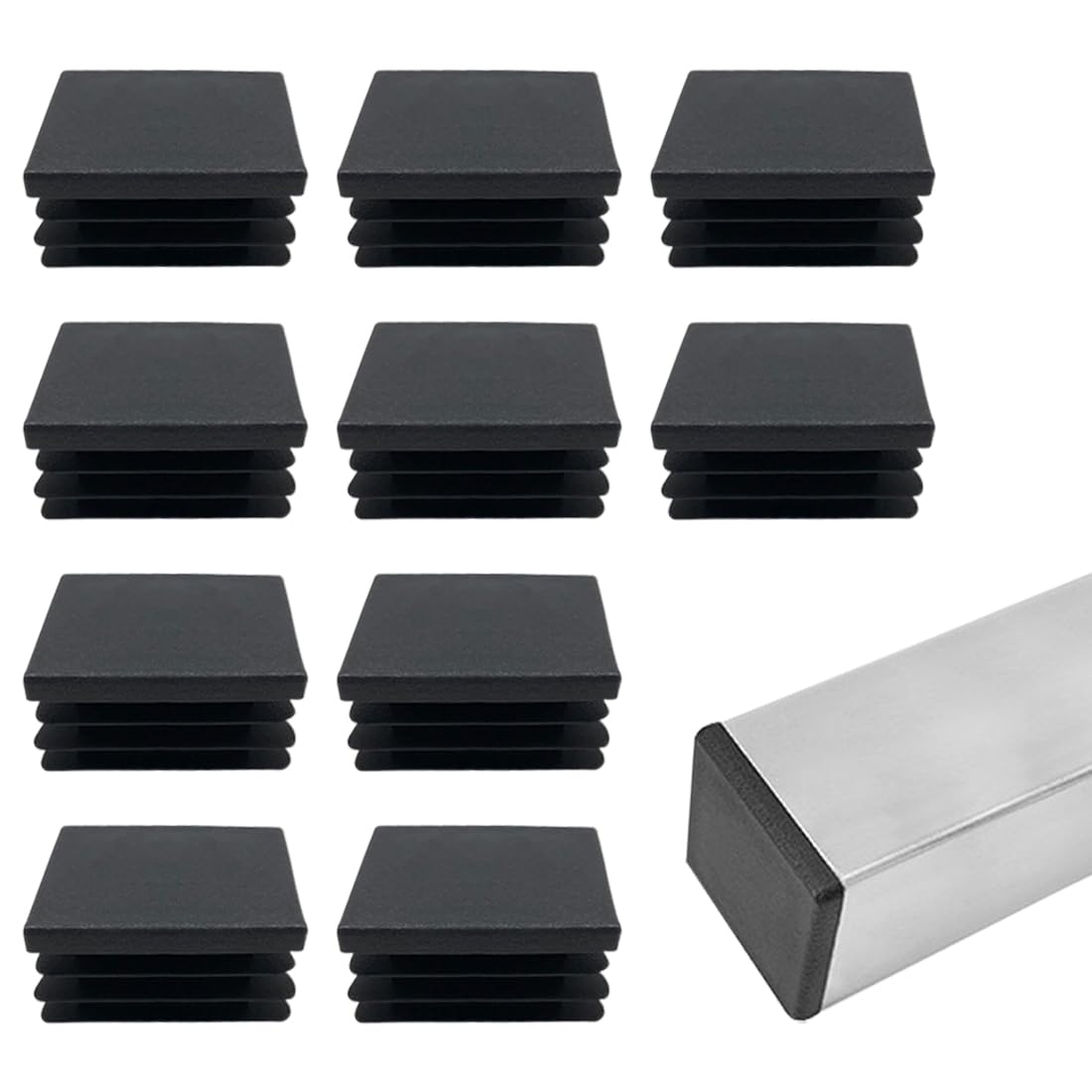 EIYVPRA Lamellar Plugs 30 x 30 mm for Square Tube, Square End Caps Made of PE Plastic, Pipe Plugs for Pipe Cover of Steel Pipes, Stainless Steel Tubes, Aluminium Tubes and Aluminium Profile, Square