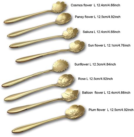 Wenkoni Stainless Steel Creative Spoon for Coffee Tea Cake Sugar Dessert Ice Cream Spoon (Set of 8.Color:Gold)