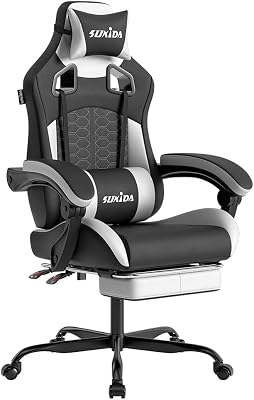 Gaming Stuhl, Ergonomischer Gaming-Stuhl mit Fußstütze, Racing Gaming Chair Kopfstütze Verstellbarer Computerstuhl Höhenverstellbar Lendenwirbelstütze für Homeoffice und Gaming Schwarz