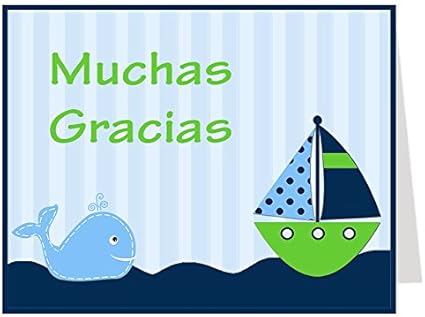 Nautico Muchas Gracias Bebe Celebracion Verde Nota Barco Ballena ベビーシャワー El Envio Libre 24 Tarjetas Plegables スペイン語 スペイン人 紙製品 文房具 オフィス用品 Amazon