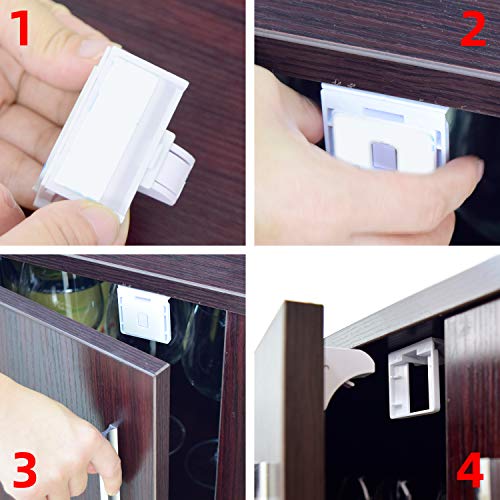 Child Safety Magnetic Cabinet Locks,TUSUNNY Baby Proofing Lock Kits Baby Latches for Kitchen Cabinet Drawer Cupboard,Adhesive Magnet Drawers Locks No Tool or Drill Needed(12 Locks + 2 Keys) (12Pack) - Thumbnail 5