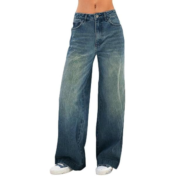 Trendy Queen Jeans for Women Wide Straight Leg High Waisted