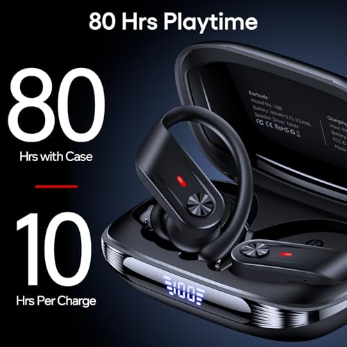Hybrid Active Noise Cancelling Wireless Ear Buds 80 Hrs Playtime Hi-Res Stereo Quality Bluetooth Earbuds with Transparency Mode Headphones Bluetooth Earhooks ANC Earphones for Work Sports Travel