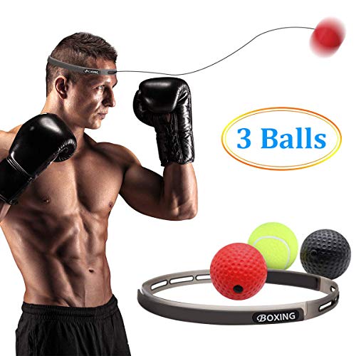 Boxing Reflex Ball on String with Headband, 3 Difficulty Levels Boxing Fight Ball Equipment for Improving Punching Speed Reactions, Hand Eye Coordination and Agility