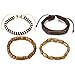 COOLSTEELANDBEYOND Mix 4 Brown Wrap Bracelets Men Women, Wood Beads Ethnic Tribal Bracelets, Leather Wristbands