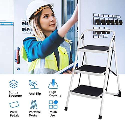 ERGOMASTER 3 Step Ladder Folding Step Stool Portable Lightweight Step