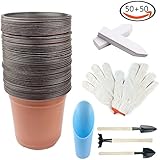 Whonline 50Pcs 6" Plastic Flower Nursery Pots Seeding pot and 50 White Plant Labels with Mini Garden Hand Tools