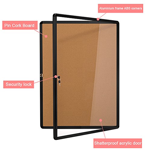 SwanSea Enclose Bulletin Board Case School Cork Noticeboards Cabinet with Mounting Screws 38Ã—28 inch (9xA4)