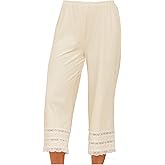 Women's Wide Leg Pajama Pants, Lace Trim Cropped Bloomers, Cream