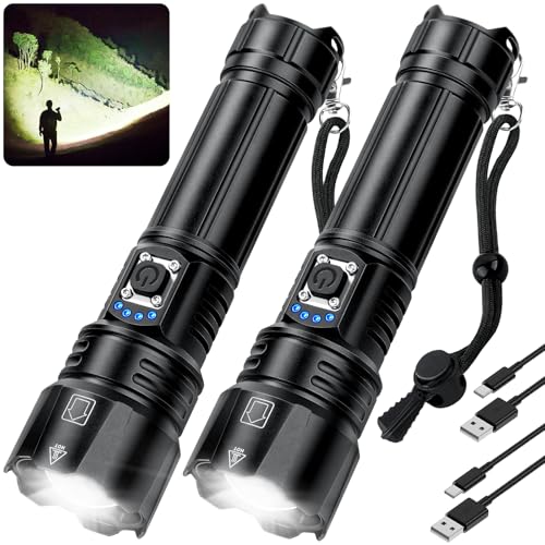 Rechargeable Flashlights 990,000 High Lumens, 2 Pack Super Bright Powerful Flashlight with 5 Modes, 12H Long Runtime & IPX6 Waterproof Brightest LED Flash Light for Home Camping Hiking Emergency