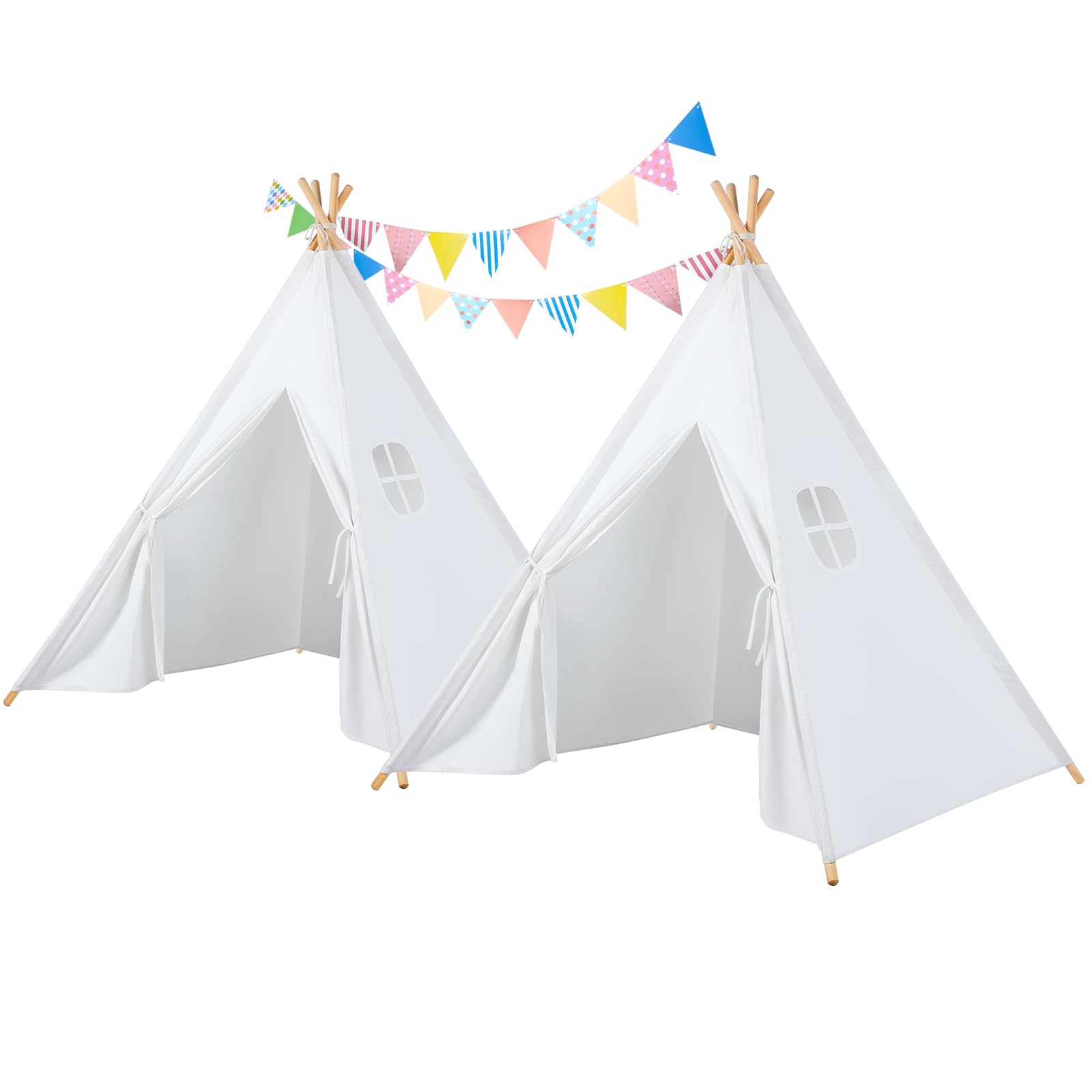 Photo 1 of Teepee Tent for Kids Slumber Party 2 Pack: Star Lights & Colored Flag - Indoor Outdoor Toddler Play Tent for Girls Boys Birthday Gifts Sleepover Party (White)