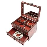 Retro Antique Flower Carved Wooden Jewelry Storage Box Container Case