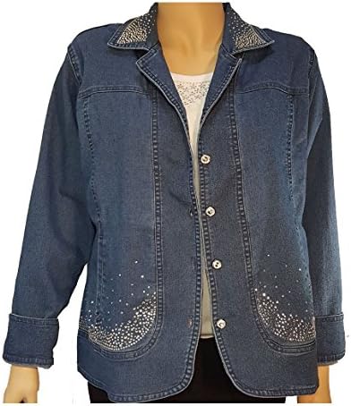 Blue Denim Bling Jacket with Rhinestone Buttons (XL, Denim Blue)