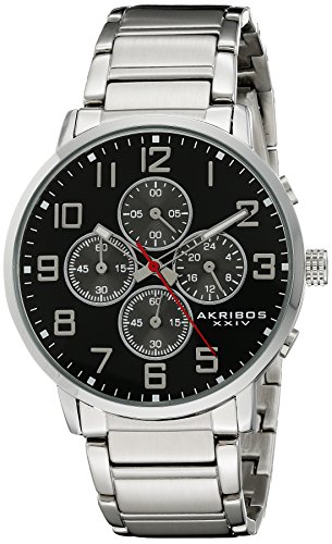 Akribos XXIV Men's AK810SSB Chronograph Quartz Movement Watch with Black Dial and Stainless Steel Bracelet