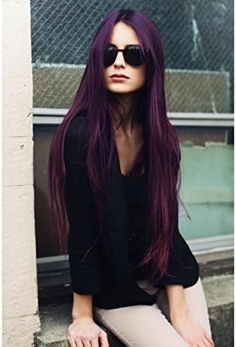 Purple Color Straight Human Hair Lace Front Wigs Glueless Lace Wigs for Women 130 Density (22inch)