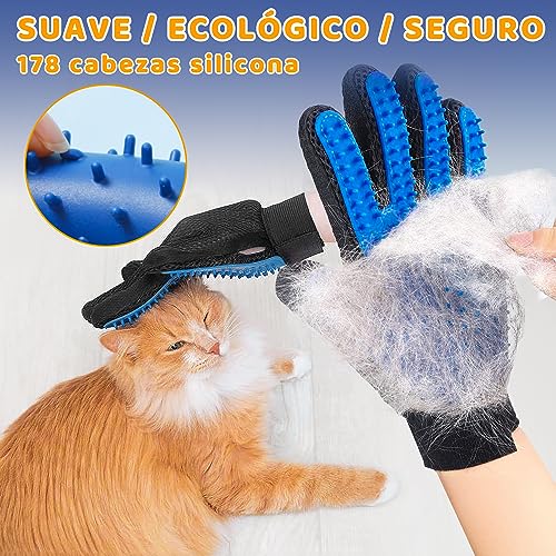 MXCOCO Guantes Removedores de Pelo para Mascotas (Par), Guantes con Cepillos para Bañar, Masajear Mascotas con Correas Ajustables, Perfecto para Quitar Pelos Largos de Perros y Gatos