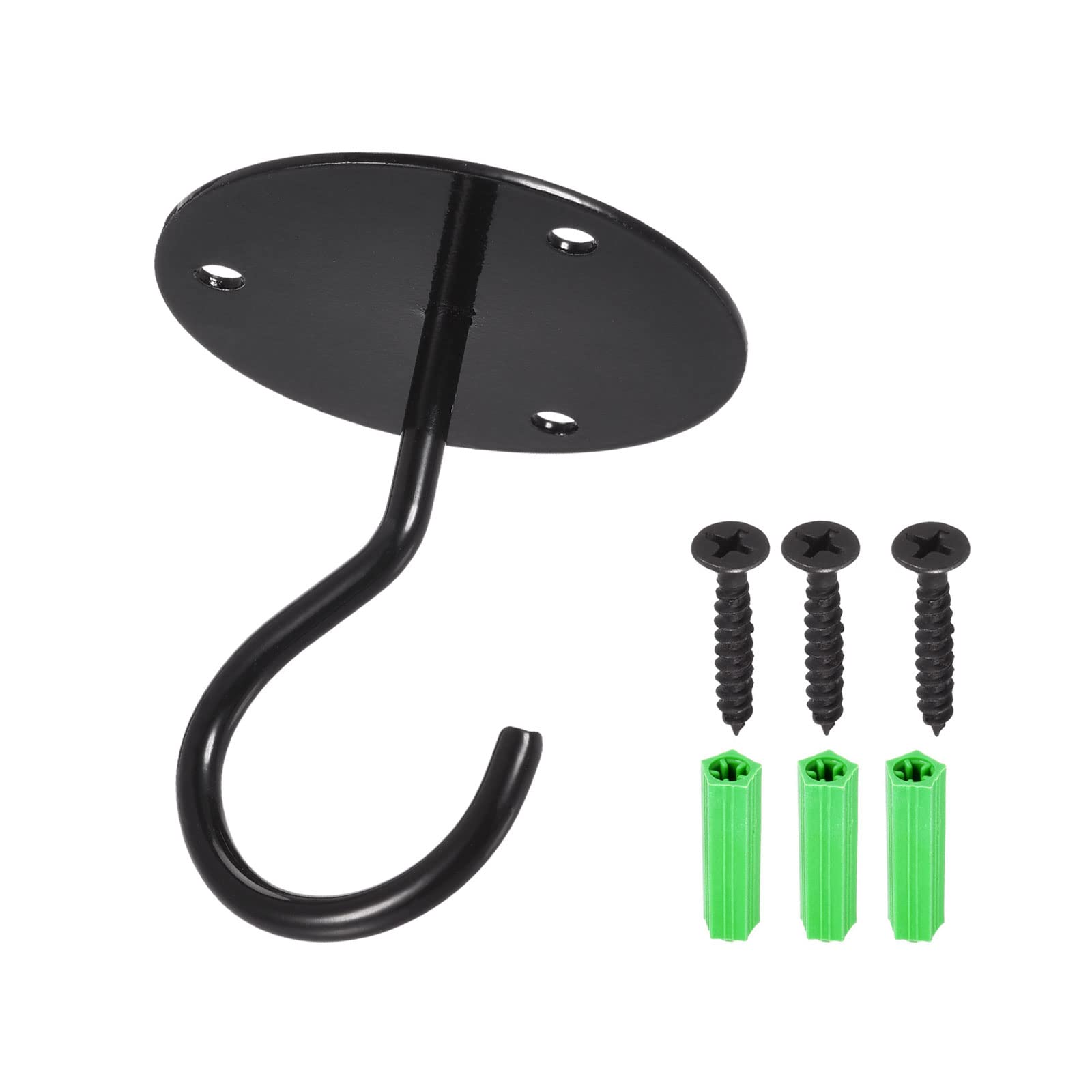 YOKIVE 2 Pcs Ceiling Hanging Hook, Heavy Swag Hook with Round Plate Hanging Plants, Great for Office, Home, Daily Use (Black, 2.6x3-Inch)