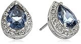 Sterling Silver Swarovski Denim Blue and Clear Crystal Pear Stud Earrings