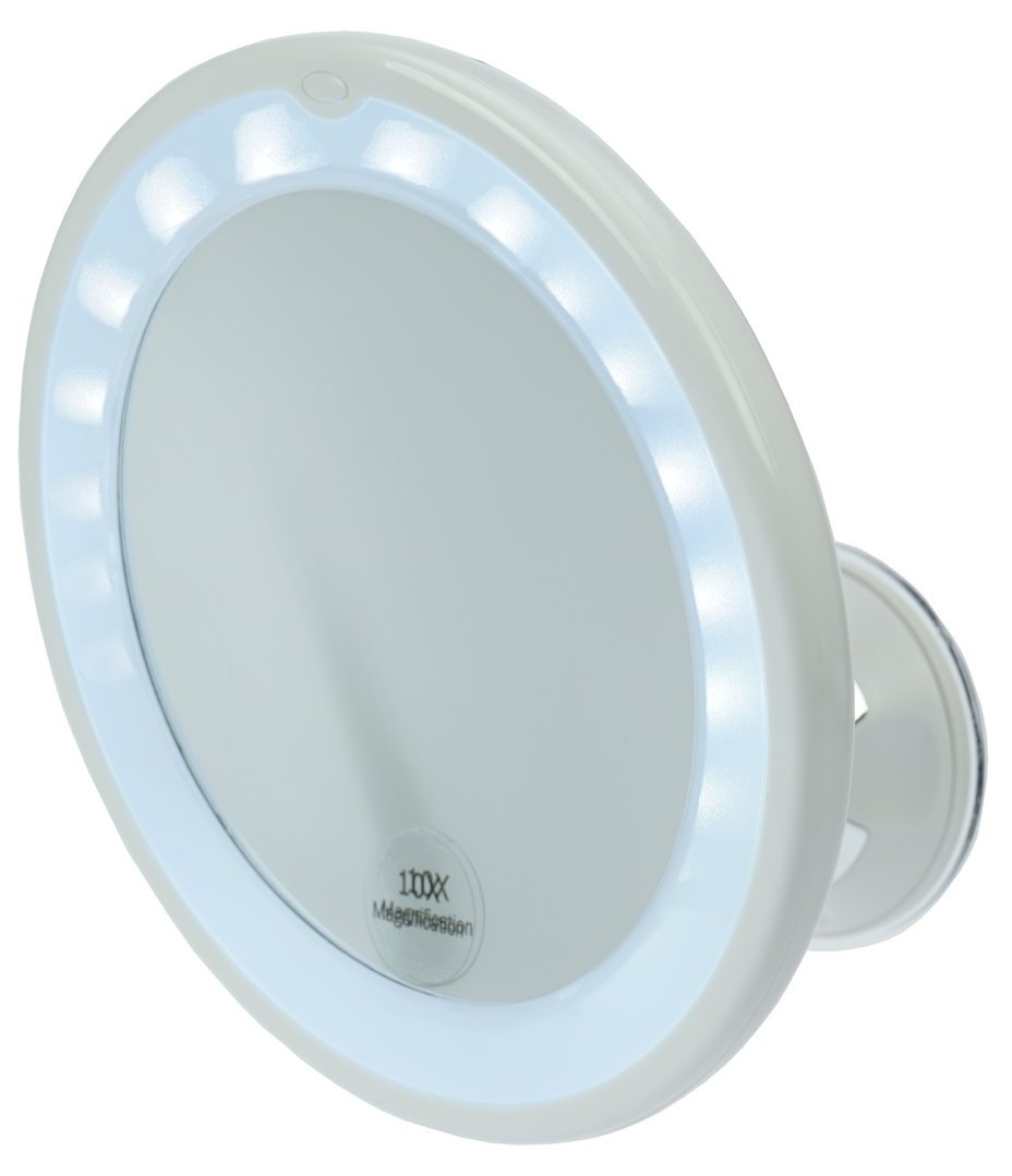Makeup Mirror with Lights and Magnification: Portable LED Light Bathroom Mirror and Travel Magnifying Mirror, 10x Magnifying Face Mirror White with Acrylic Frame, Round Makeup Mirror Zoom by Fantasia