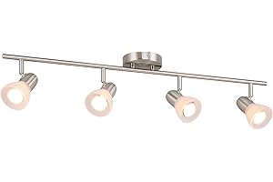 XiNBEi Lighting Track Light, Modern Fixed Rail Lighting with Glass, 4 Light Kitchen Ceiling Light Brushed Nickel XB-TR1237-4-