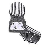 Newborn Baby Boys Girls Clothes Set 2 Pieces Stripe Plane Print Vest Hoodie+Shorts (6-12m, Grey)