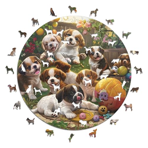 Iconic Puzzles - Honden in de tuin, houten puzzel 100% duurzaam, cadeaus voor kinderen en volwassenen, maat L, 600 stukjes