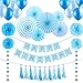 VEYLIN 35 PCS Blue Boys Birthday Party Decoration Set for Baby Shower ,Includes Paper Fans,Balloons,Happy Birthday Banner,Paper Tassels,Tissue Paper Pompoms and Star Garland