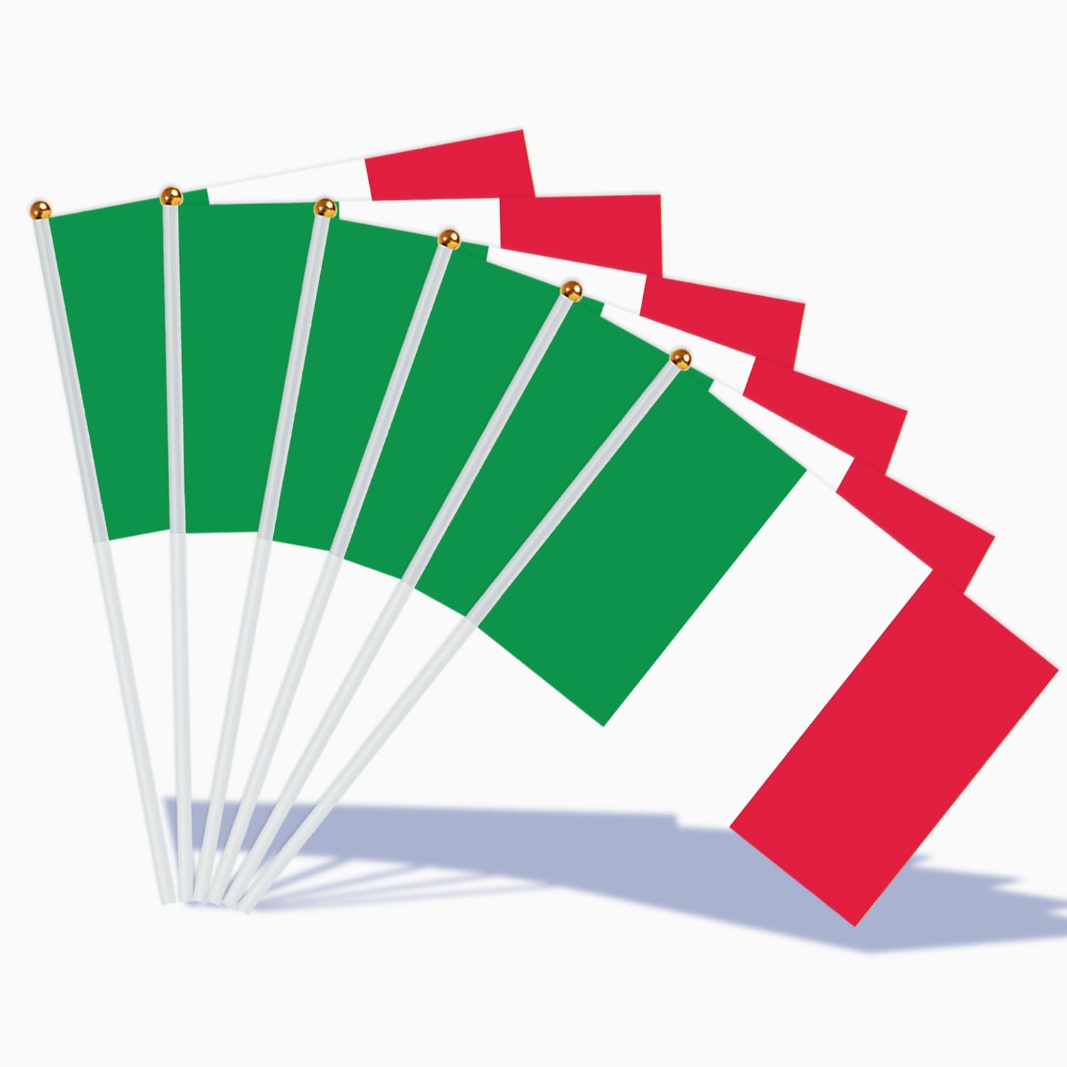 AhfuLife 30pcs Italy Flags on Sticks for Party Decorations, 14 x 21cm Italian Hand Held Small Double Side Flags with 30cm White Pole for Women's Euro World Cup Sports Event Garden Street Decorations — image 1