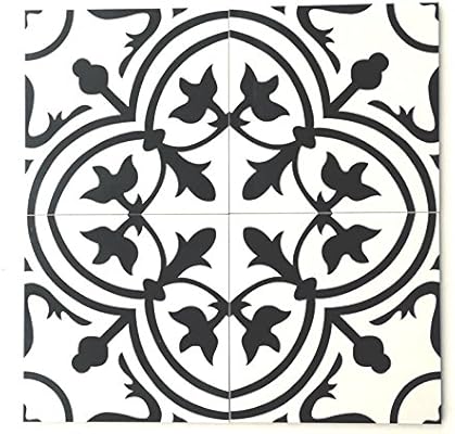8x8 Flora Black White Porcelain Tile By Squarefeet Depot 10pcs