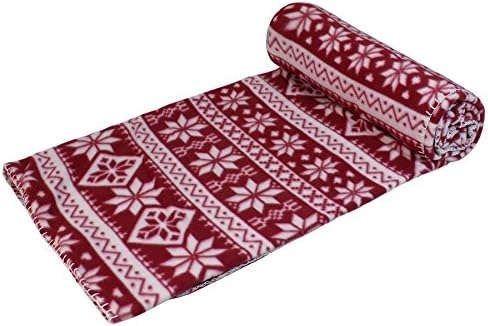 NORDIC SNOWFLAKE BLANKET STITCH RED WHITE CHRISTMAS FLEECE THROW 150CM X 200CM