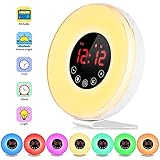Wake Up Light, myfree Nature Light Sunrise Simulation Alarm Clock Touch Control Night Light for Bedrooms, Snooze Function Wake-Up Light with USB Charger FM Radio for Heavy Sleepers (6639)