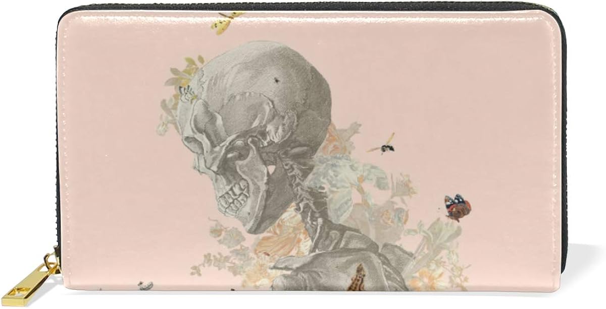 Women Wallet Purse Skull Skeleton Warrior Clutch Bag Zipper Leather