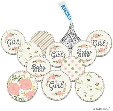 Andaz PressChocolate Drop Labels Trio, Fits Kisses, Ultimate Girl Baby Shower Collection, Floral Roses, 216-Pack