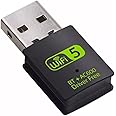 USB WiFi Bluetooth Adapter, 600Mbps Dual Band 2.4/5Ghz Wireless Network External Receiver, Mini WiFi Dongle for PC/Laptop/Desktop Computer Driver Free Green WI-FI