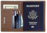 SimpacX Fabric Passport Holder Wallet Cover Case RFID Blocking Travel Wallet (dark coffee)