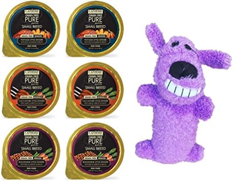 PureCanidae Petite Grain Free Small Breed Dog Food 3 Flavor Variety 6 Can Sampler - (2) Each: Pottage Duck Pumpkin, Cacciatore Lamb Carrots, Bolognese Beef Carrots (3.5 Oz) - Plus Squeak Toy Bundle