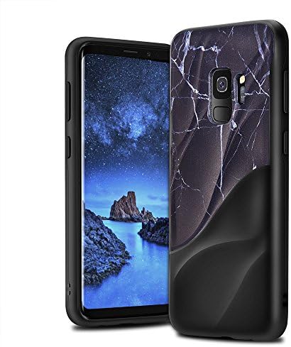Galaxy S9 Case Marble 3D Textured Wave Design EMORCO Dual Layer Heavy Duty Soft Silicone TPU & Hard Back Cover Protective Shock Proof Anti-Scratch Case for Samsung Galaxy S9 Black Marble Pattern