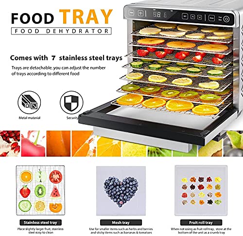 Dxmocos 7 Layer Food Dehydrator Machine, Digital Adjustable Timer and Temperature Control, Dryer for Herb, Meat, Beef, Fruit and Vegetables, Over Heat Protection, Stainless Steel Trays