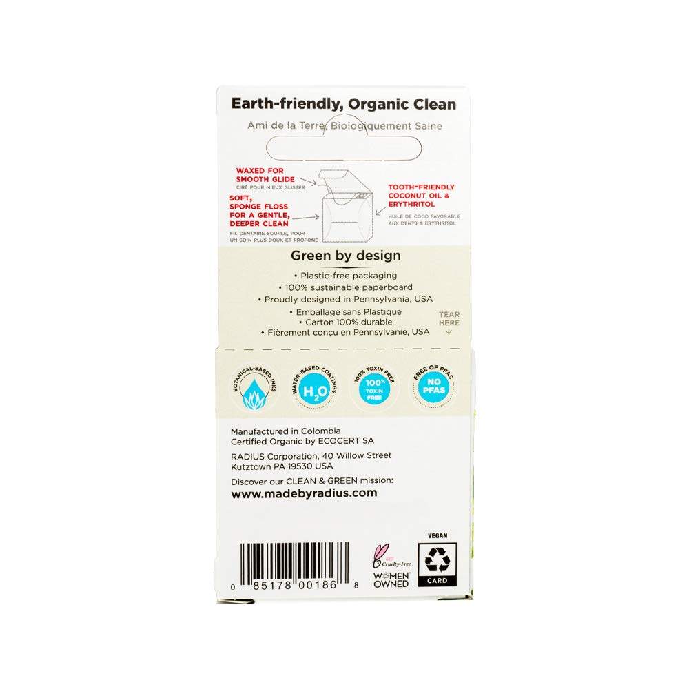 RADIUS USDA Organic Peppermint Dental Floss, 55 yards, Plastic-Free Packaging, Non-Toxic and Designed to Help Fight Plaque : Flossing Products : Beauty