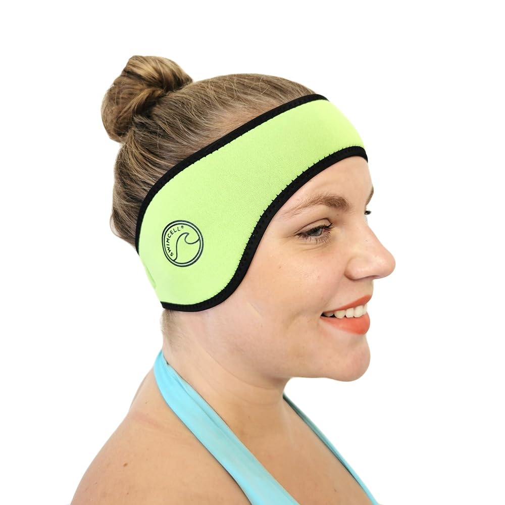 SwimCell Neoprene Swimming Headband - Ear Protection for Swimming - Reversible and Adjustable Ear Cover - Swim Ear Protection - 4mm Neoprene Ear Band for Men and Women - Green
