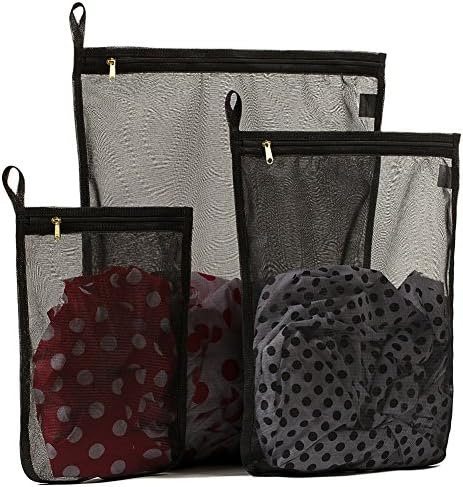 TENRAI Delicates Laundry Bags, Bra Fine Mesh Wash Bag Underwear, Lingerie, Bra, Pantyhose, Socks, Use YKK Zipper, Have Hanger Loops (Black, 1 Large & 1 Medium & 1 Small)