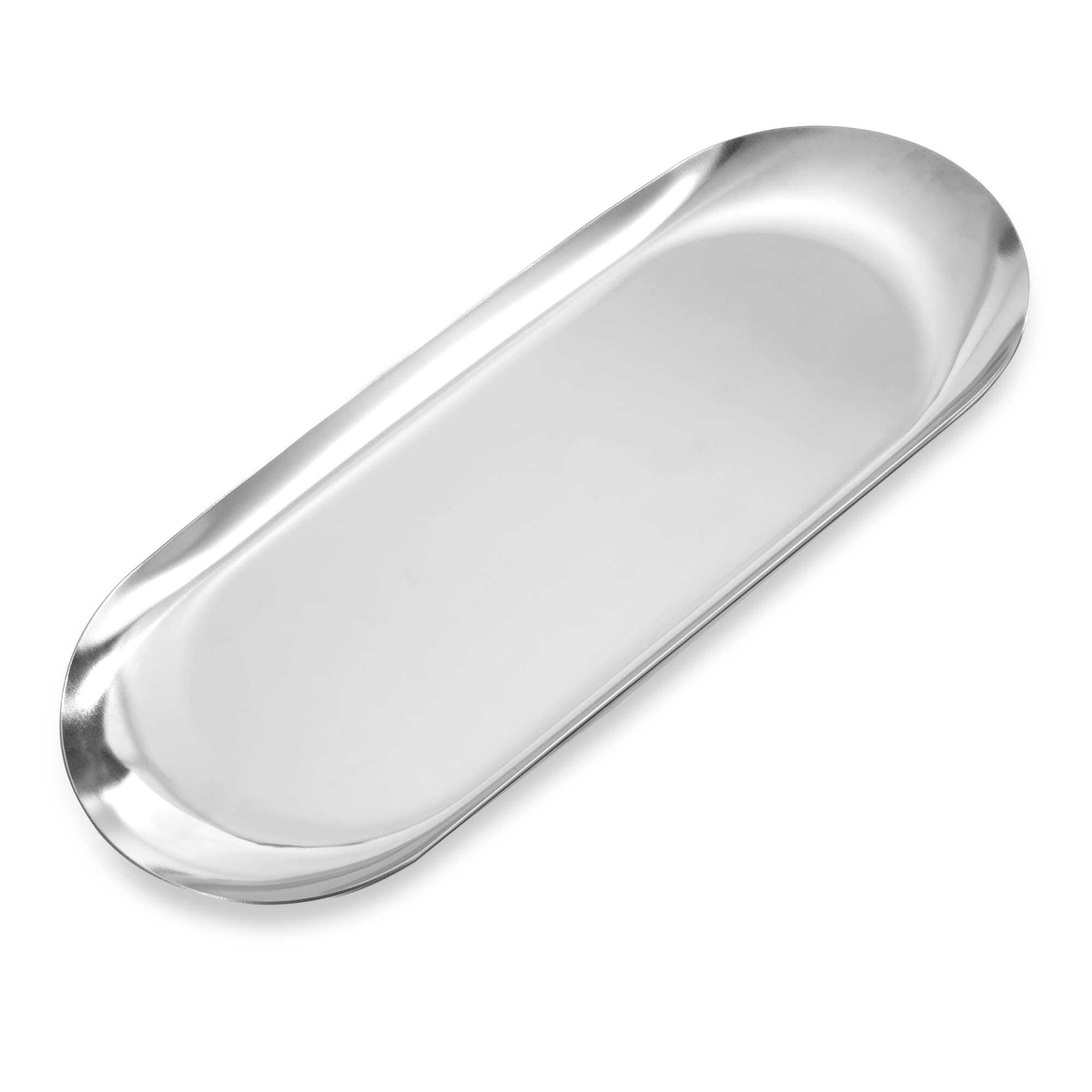 MengH-SHOP Ornaments Plate Stainless Steel Oval Storage Tray for Cosmetics Trinket Jewelry Key Desserts Tea Snack Fruit Decorative Silver