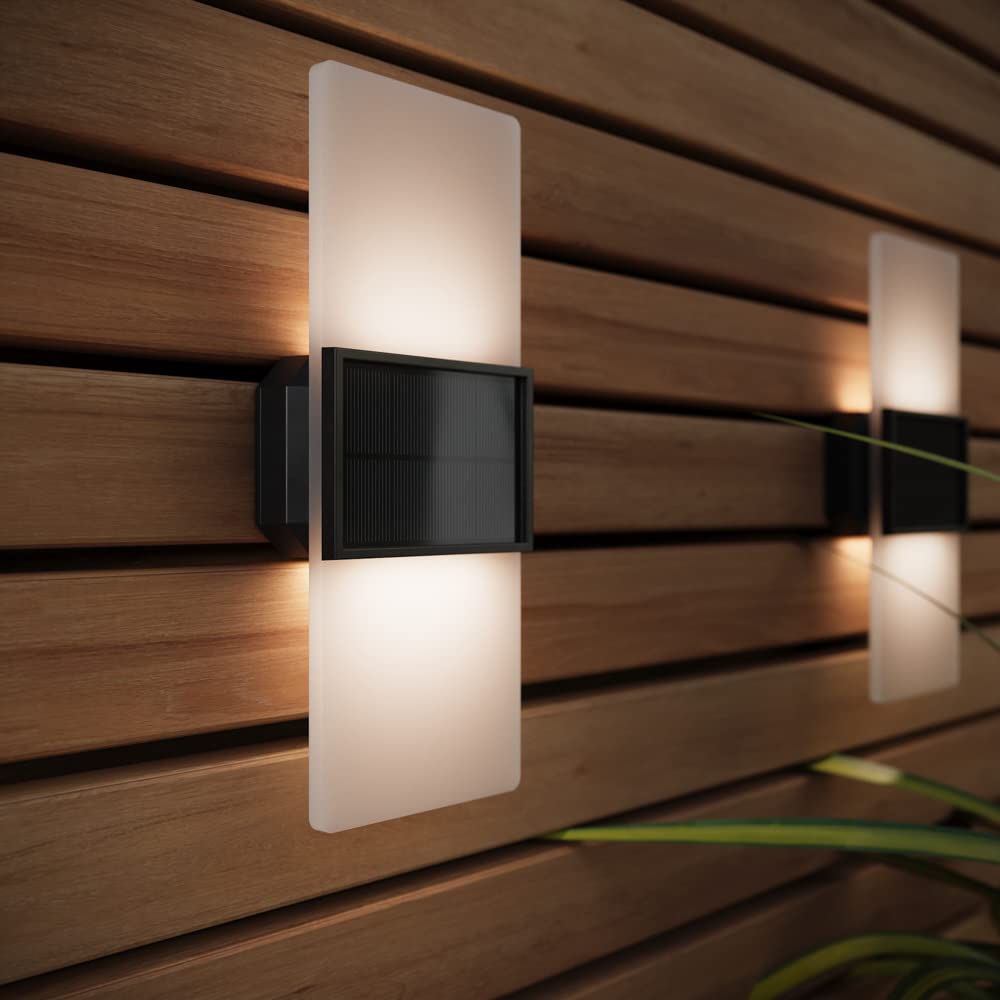 SolarCentre® Gemini Set of 2 White & Warm White Outdoor Solar Powered Wall Lights (20cm) — image 1