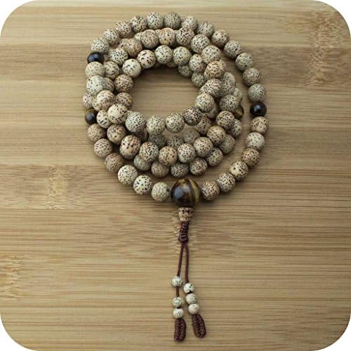 Mala Beads Necklace with Lotus Seed &amp; Tigers Eye