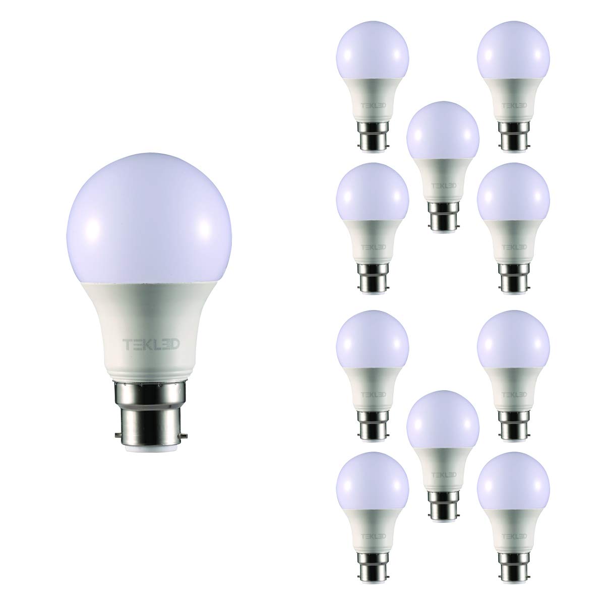 TEKLED® A60 LED Bulbs | B22 Bayonet Cap | Energy Saving 7W Light Bulb 60W Incandescent Bulb Equivalent | 2700K 595LM NONDIMMABLE | 10-Pack | Warm White