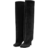 VOMIRA Women's Knee High Nude Suede Wide Calf Square Toe Stiletto Fall Winter Pull On High Heel Long Ladies Fashion Dress Tall Slouchy Boots