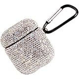 2019 Newest Luxurious Rhinestone AirPods Case with Keychain, Shockproof Protective Premium Crystal Cover Skin for AirPods Charging Case 2 & 1 (White+AB C5)