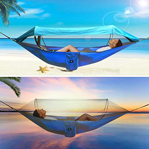 Aromzen IClover Portable Cot Double Persons Camping Hammock with Mosquito Net for Relaxation,Traveling,Outside Leisure Separable Net Dismantled Freely Blue