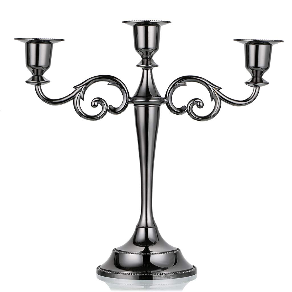 SUMNACON Metal Candelabra 3 arms Candle Holders Stand For Wedding Dinning Party （Black，10inches）