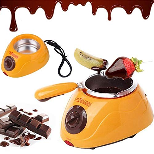 Zz Pro Electric Chocolate Melting Pot, Cheese Fondue Pot, Home made Fondue Set for Multiple use - with all shapes molds, 10 plastic skewer, 10 plastic forks, 1 spiral fork, 1 flat fork (Single, Yellow)